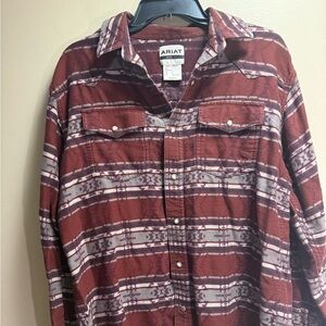 Ariat Retro Fit Western Pearl Snap Aztec Flannel Shirt Men’s L